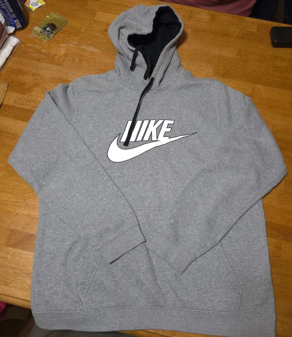 Nike Hoodie Sweatshirt Size L Gray White Logo Pullover